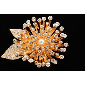 Anne Klein Vintage Flower Pin Brooch Sparkle Crystal 3D Chunky Signed Y2K Bin7